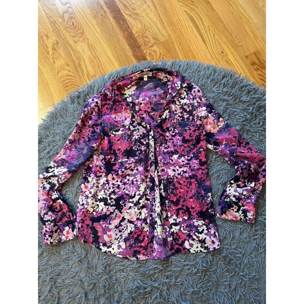 Express The Portofino Shirt Floral Print Button Front Slinky Size S